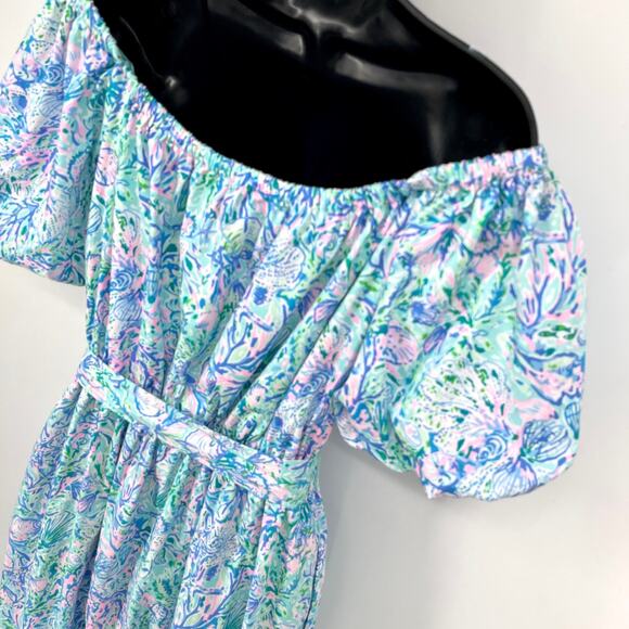 Lilly Pulitzer NEW Tamie Off The Shoulder Dress SZ XL Surf Blue Soleil It on Me - Picture 11 of 14